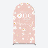 Aperturee - White Daisy Groovy Pink Arch 1st Birthday Backdrop